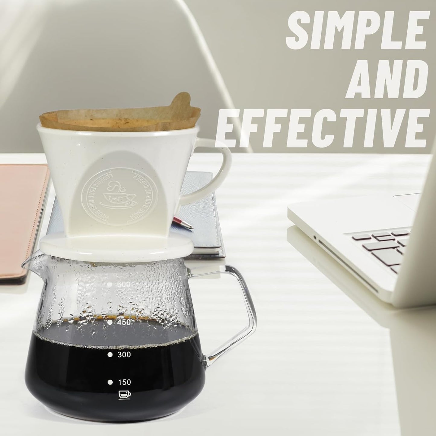 Melamine Pour Over Coffee Maker with 3 Drip Holes, Pour Over Coffee Dripper For Camping, Home, Café, Size 02 (White) - cafe - crumble.com