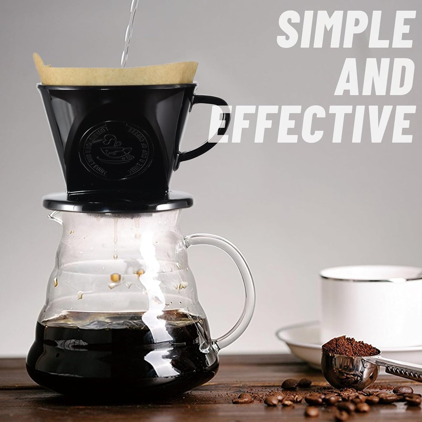 Melamine Pour Over Coffee Maker with 3 Drip Holes, Pour Over Coffee Dripper For Camping, Home, Café, Size 02 (Black) - cafe - crumble.com