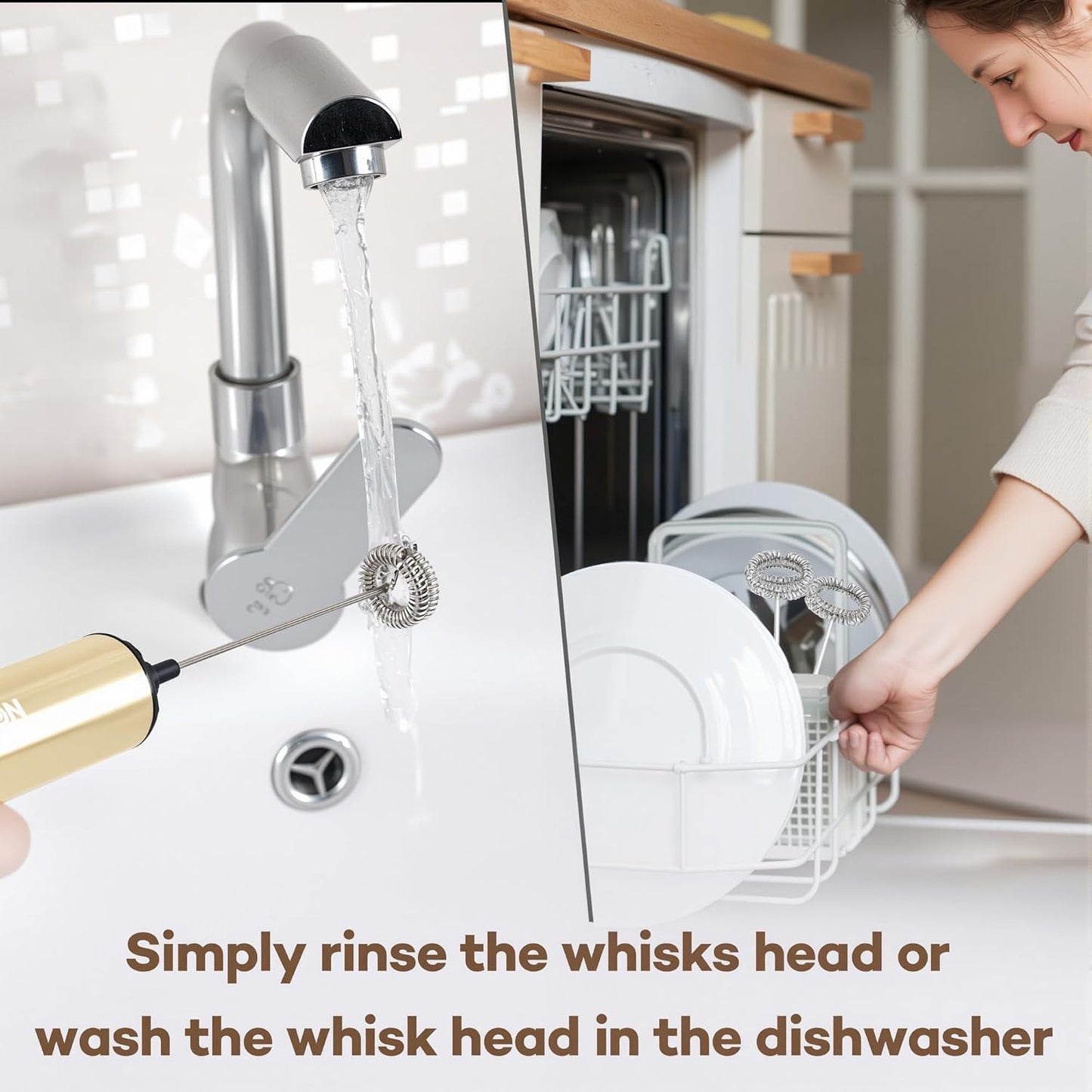 Rechargeable Milk Frother Handheld Electric Frother Wand Milk Foamer Drink Mixer for Coffee, Lattes, Cappuccino, and Egg, Stainless Steel for Travel - Beige - cafe - crumble.com