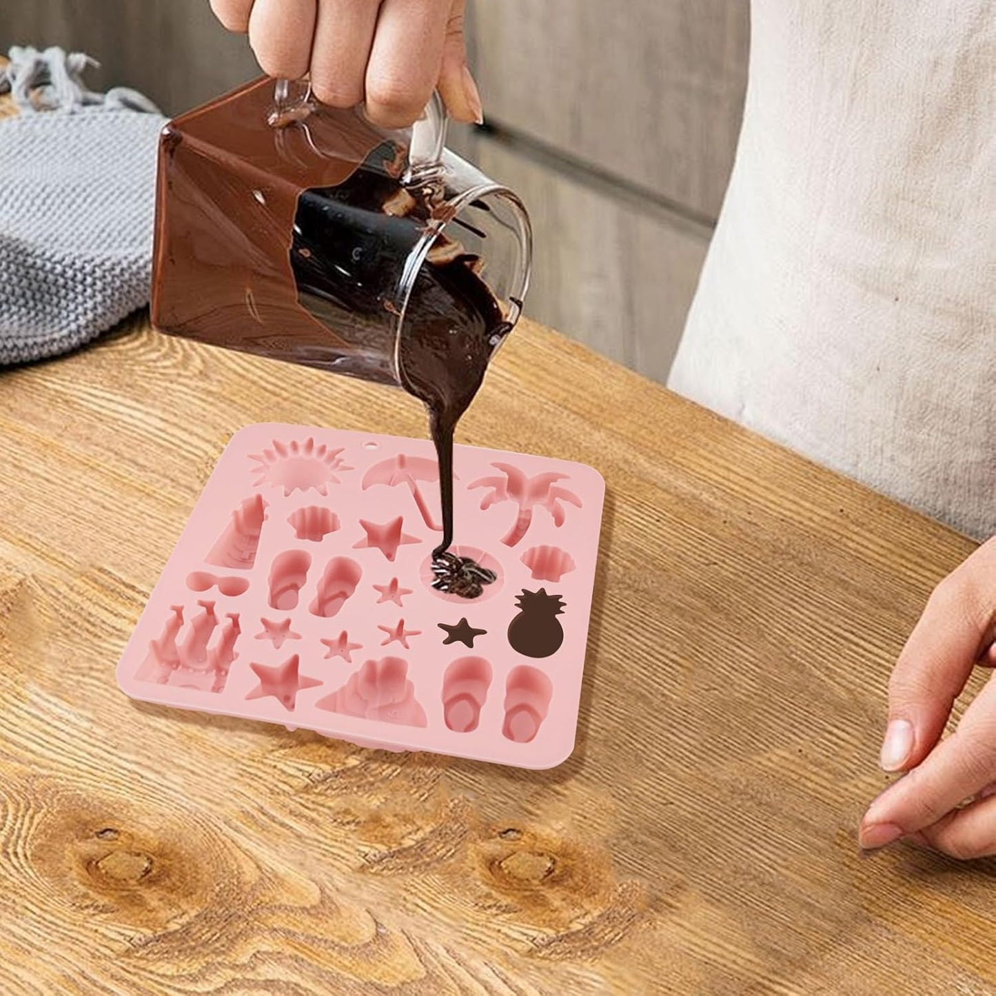 2 Pcs Summer Beach Chocolate and Fondant Silicone Molds, DIY Candy Sandcastles for Parties (Pink and Blue)