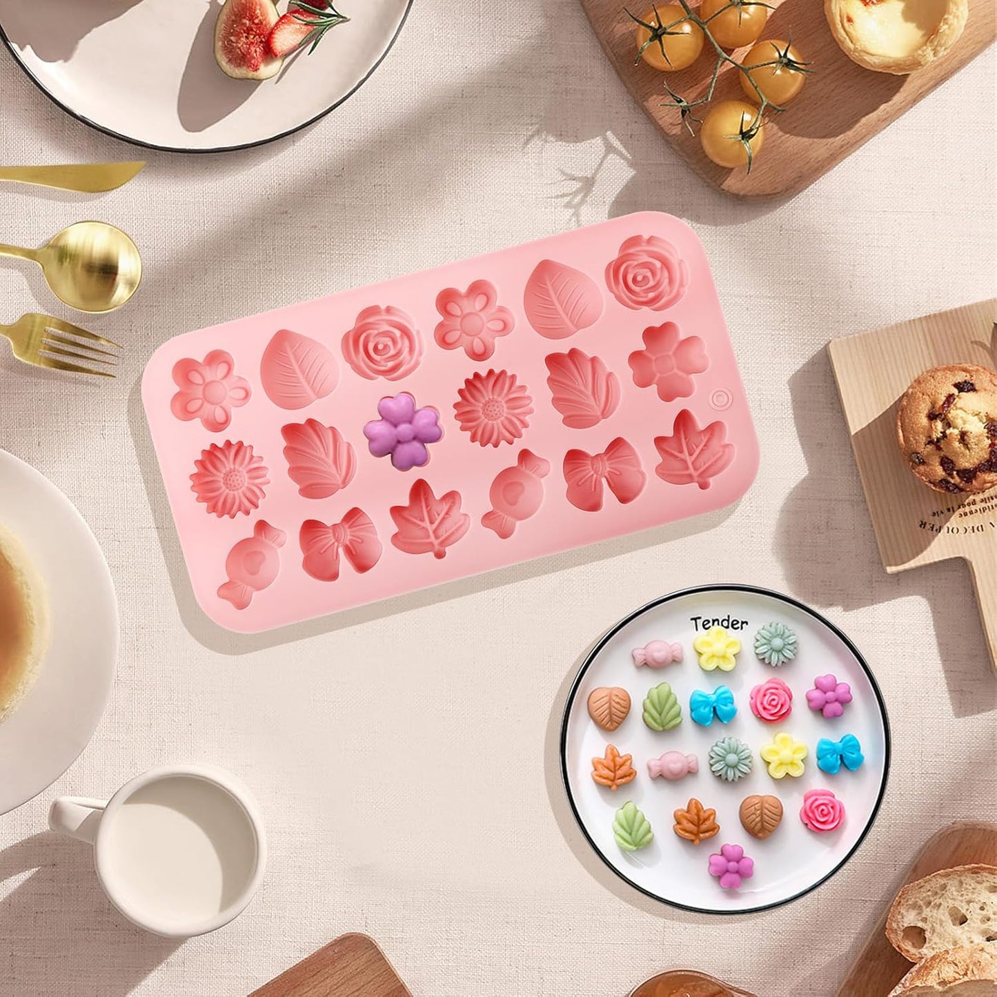 2Pcs Silicone Flower Molds for Cakes, Cupcakes, Chocolate, Candy, Sugar Craft, and Resin Crafts - Pink Flower Mold Set(Pink) - cafe - crumble.com