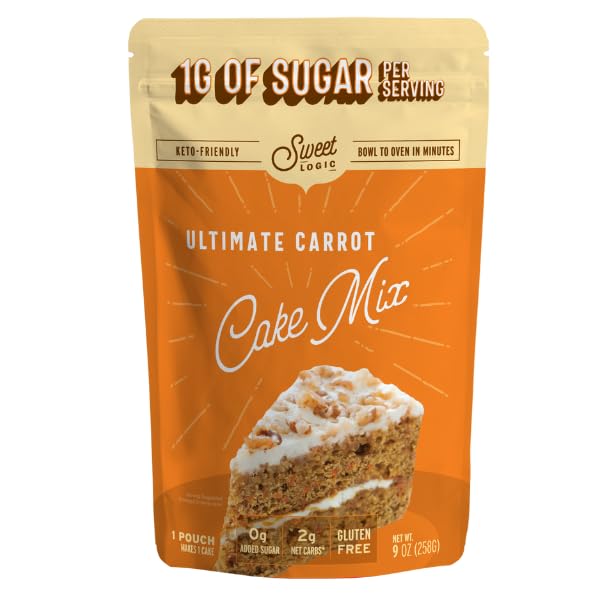 Sweet Logic Keto Baking Mix - Carrot Cake - Gluten-Free - Dairy Free - Diabetic-Friendly - High Protein - Allulose - Stevia - Low Sugar - Low Carb - Quick 20-Minute Prep (1-2G Carbs Per Serving)