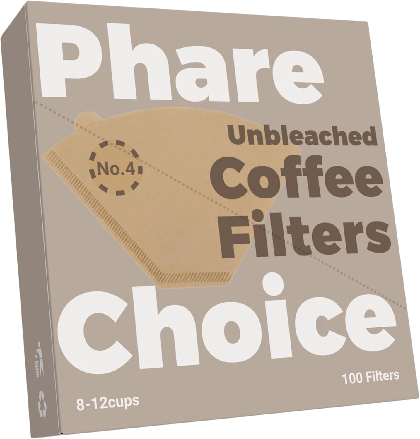 #4 Coffee Filters, 100 Count, Fits Ninja and Cuisinart 8-12 Cup Coffee Makers, Natural Unbleached Paper, No Blowout Design, Compatible with Pour Over Cones