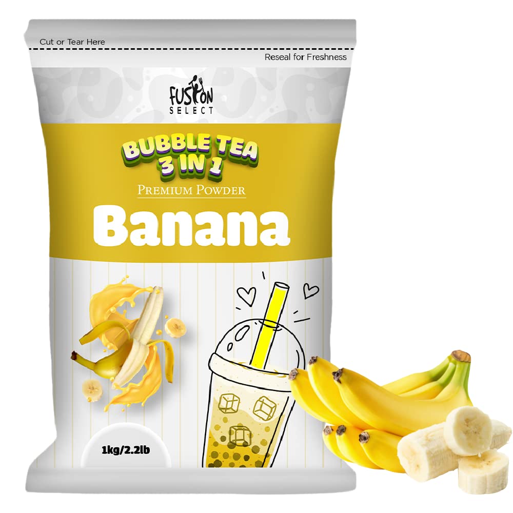 Fusion Select 2.2lb Banana MilkTea Powder For Bubble Tea, Boba Tea, 3-in-1 Drink Powder with Cream & Sugar, Smoothies - Instant Pre-Mixed Beverage for Hot or Cold Blends or Yummy Frappes