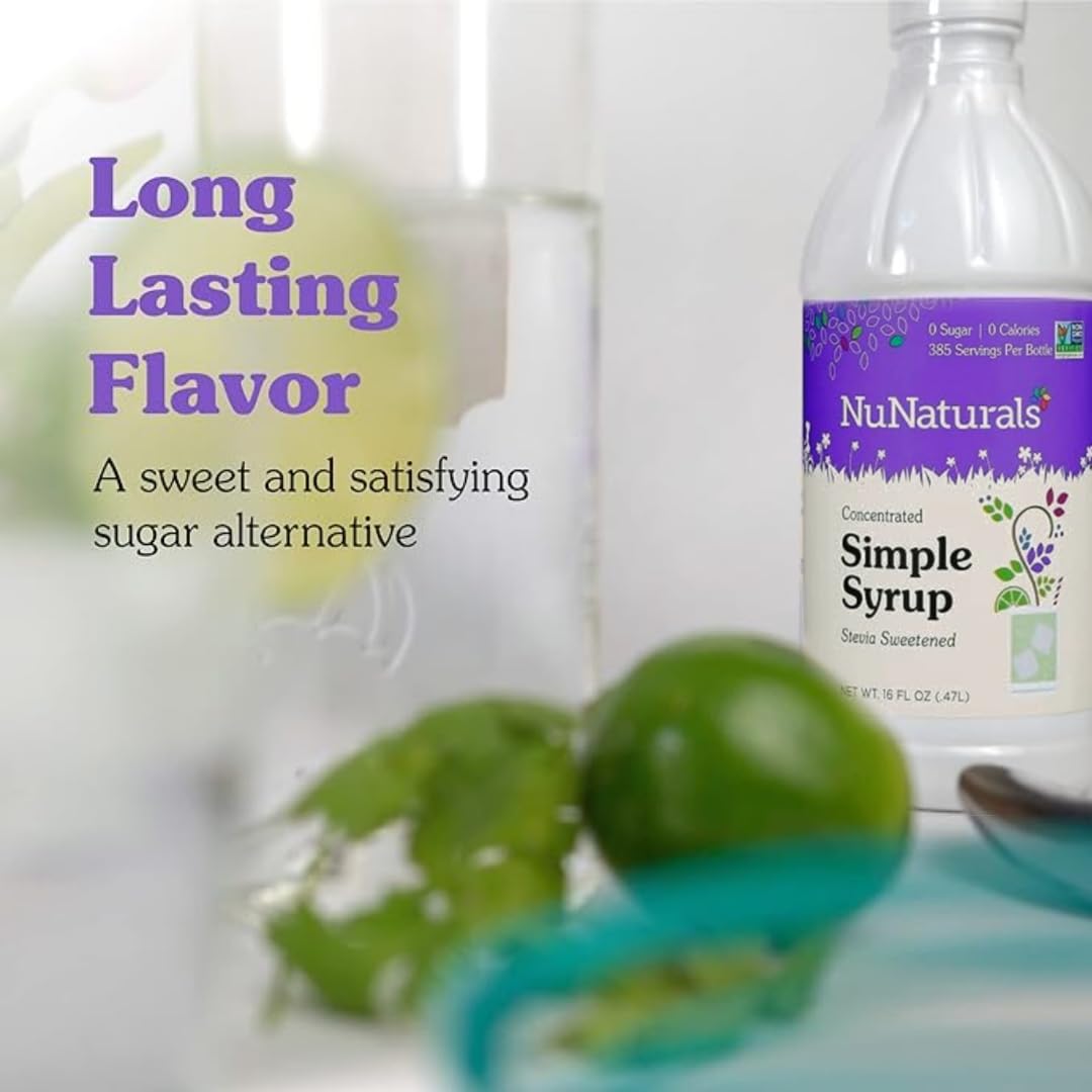 NuNaturals Stevia Simple Syrup, Sugar-Free Sweetener, Plant-Based Sugar Substitute, Zero Calorie, 16 oz