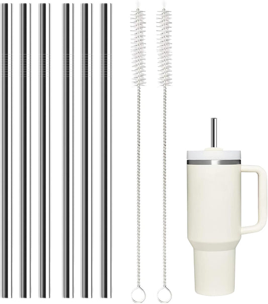 6 Pack Stainless Steel Straw Replacement 40 oz and 30ozfor Stanley Tumbler，6 Straight Reusable Straws with 2 Cleaning Brush Compatible with Stanley 40oz Stanley Cup Tumbler - cafe - crumble.com
