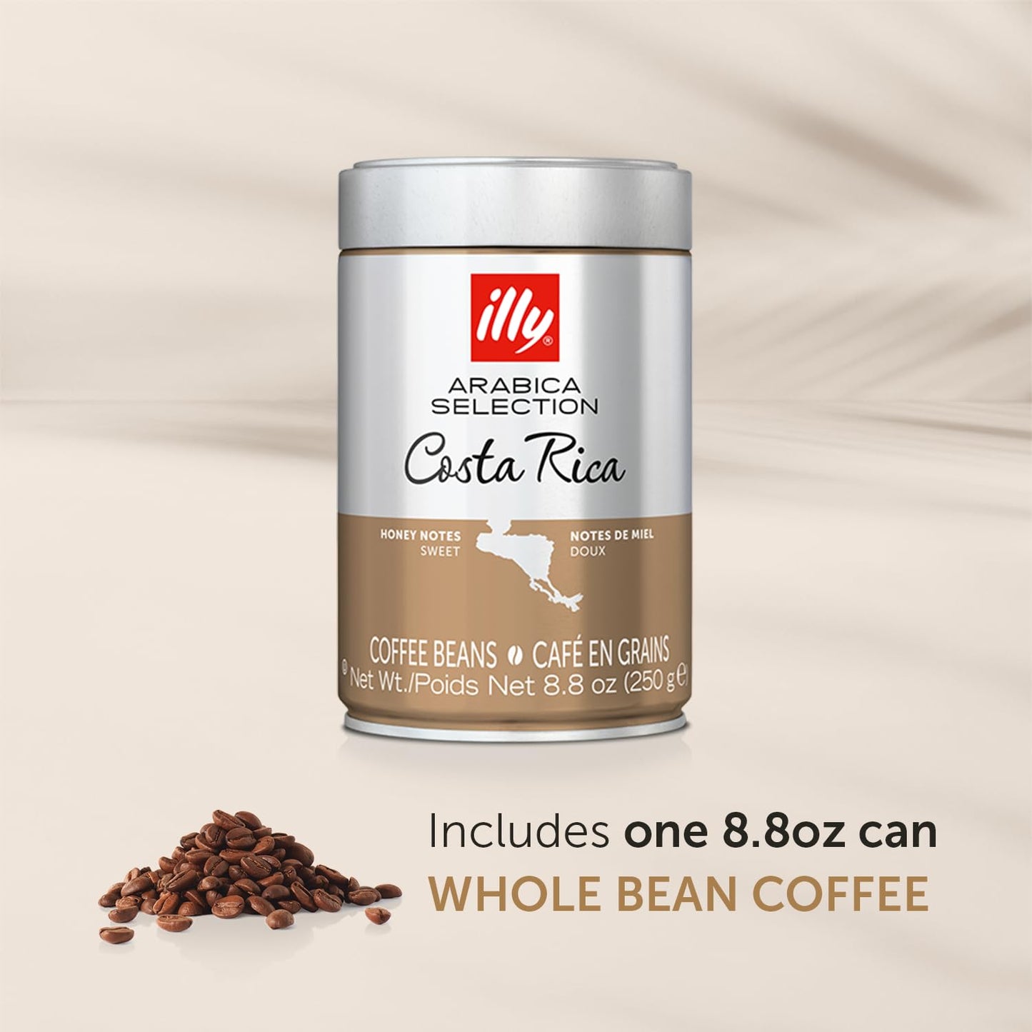 illy Whole Bean Coffee - Perfectly Roasted – Costa Rica Medium Roast - with Notes of Honey, Vanilla & Citrus - 100% Arabica Beans - No Preservatives – 8.8 Ounce