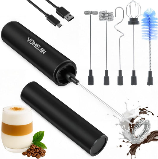 Rechargeable Milk Frother Handheld Electric Frother Wand Milk Foamer Drink Mixer for Coffee, Lattes, Cappuccino, and Egg, Stainless Steel for Travel - Black - cafe - crumble.com