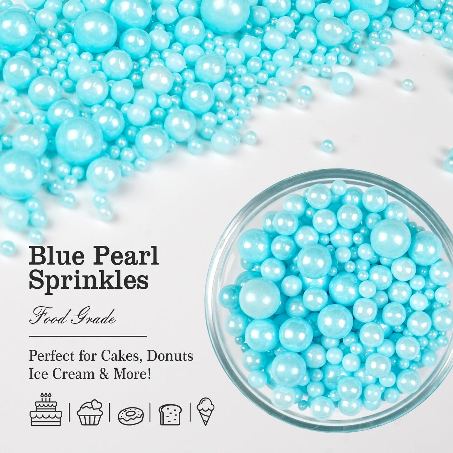Blue Pearl Sprinkles for Cake Decorating, Edible Baking Candy, 150g/5.29oz Mix Size, Cake Topper Decorations, Cupcake, Ice cream for Kid's Birthday Christmas Party Valentine's Day - cafe - crumble.com