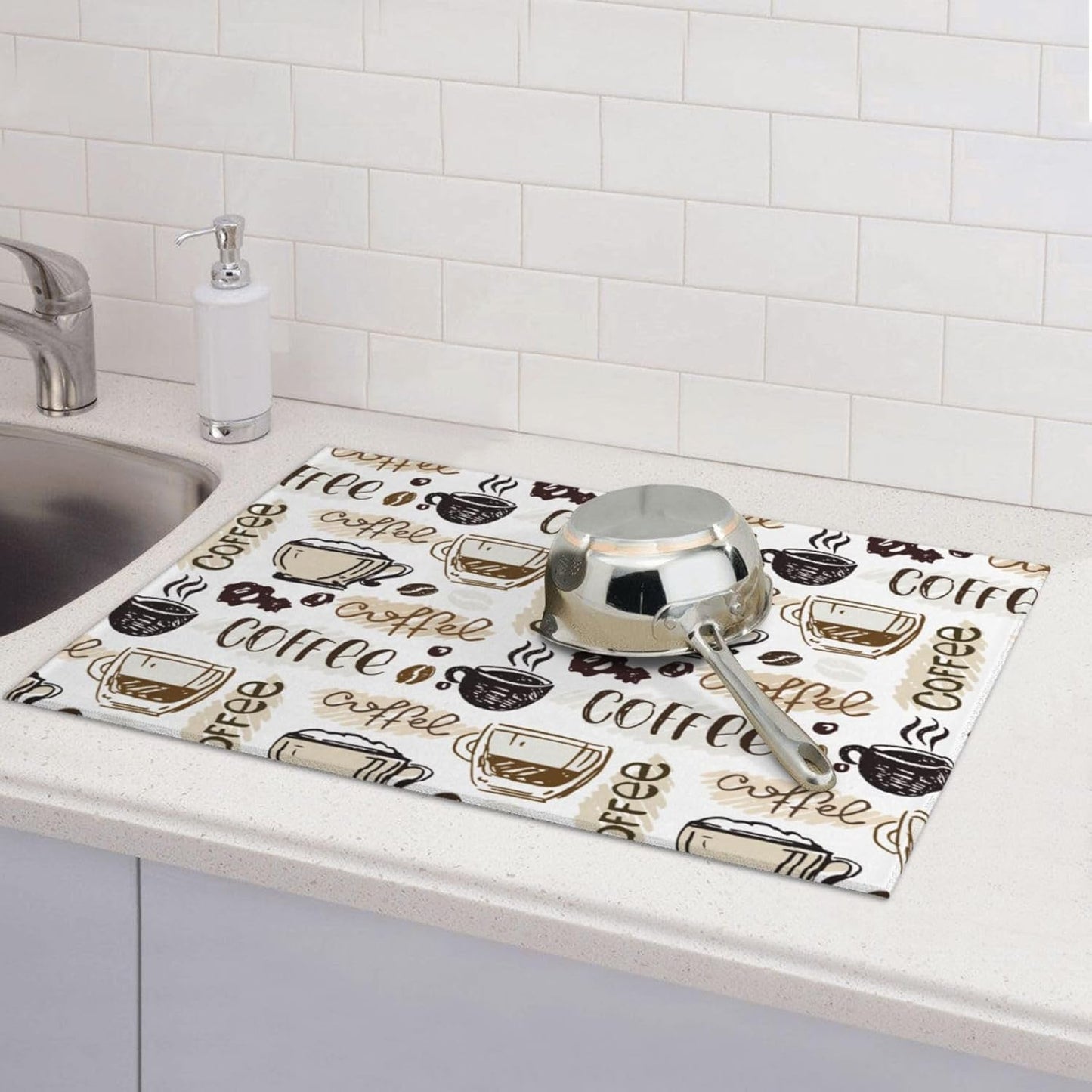 Coffee Dish Drying Mat 18 x 24 Inch, Coffee Drying Mat Absorbent Reversible Microfiber Coffee Kitchen Mat Dish Rack Pad Dish Drainer Mat Brown Coffee Mat for Kitchen Counter Coffee Bar - cafe - crumble.com