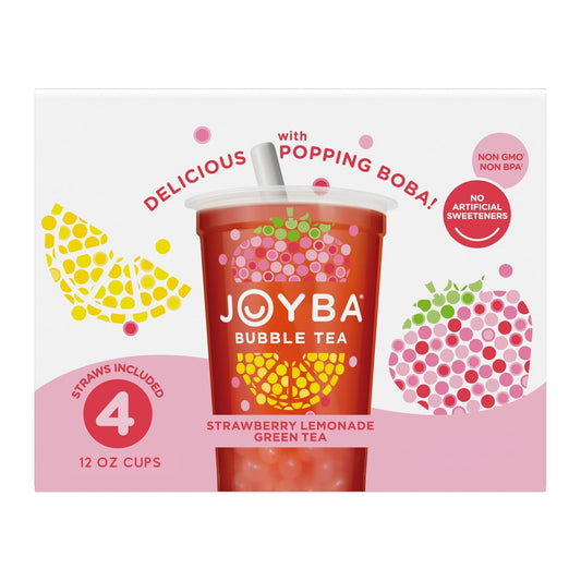 Joyba Bubble Tea Strawberry Lemonade Green Tea, 4 Pack, 12 fl. oz. Cups