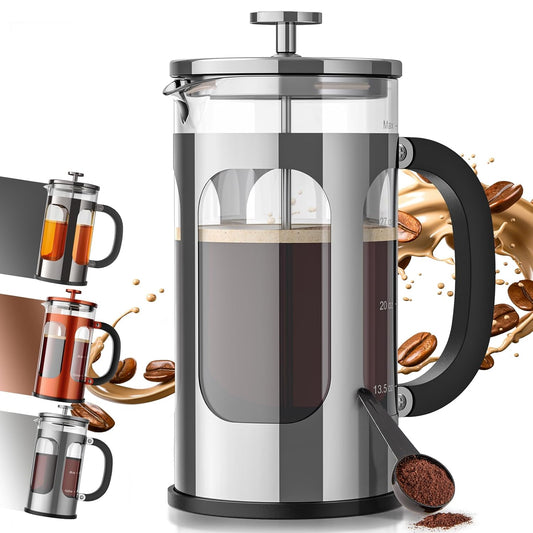 Veken French Press Coffee Maker 34oz 1 L, No Plastic Touching Cafe, Heat Resistant Thickened Borosilicate Glass, Stainless Steel Brewer, Cold Brew Cafetera Teapot for Kitchen Travel Camping, Silver - cafe - crumble.com