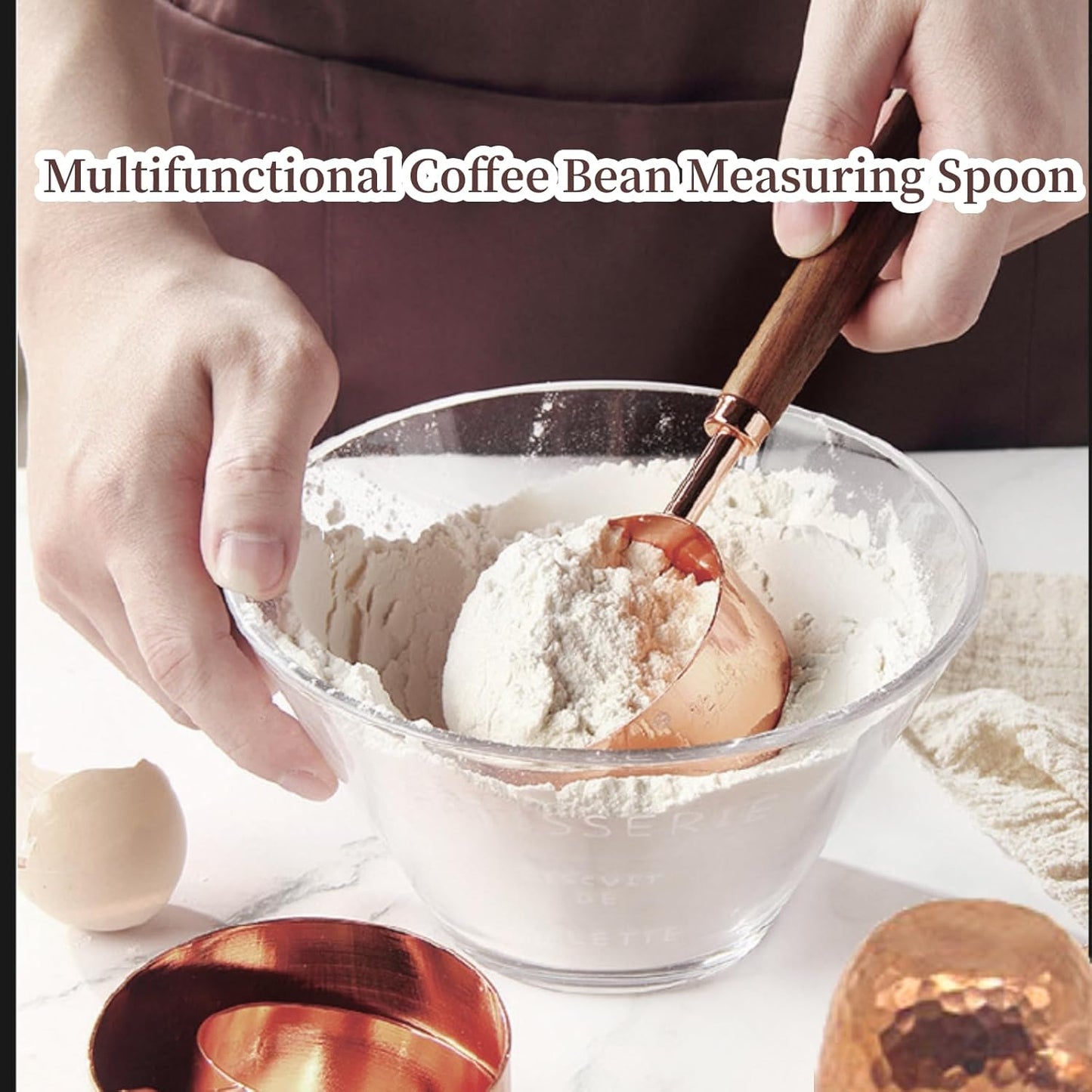 Measuring Spoons, Wood Handle Coffee Scoop Black Walnut and Red Copper Tablespoon Scoop for Coffee Tea, Cooking Mixing Stirrer Kitchen Tools Utensils - cafe - crumble.com