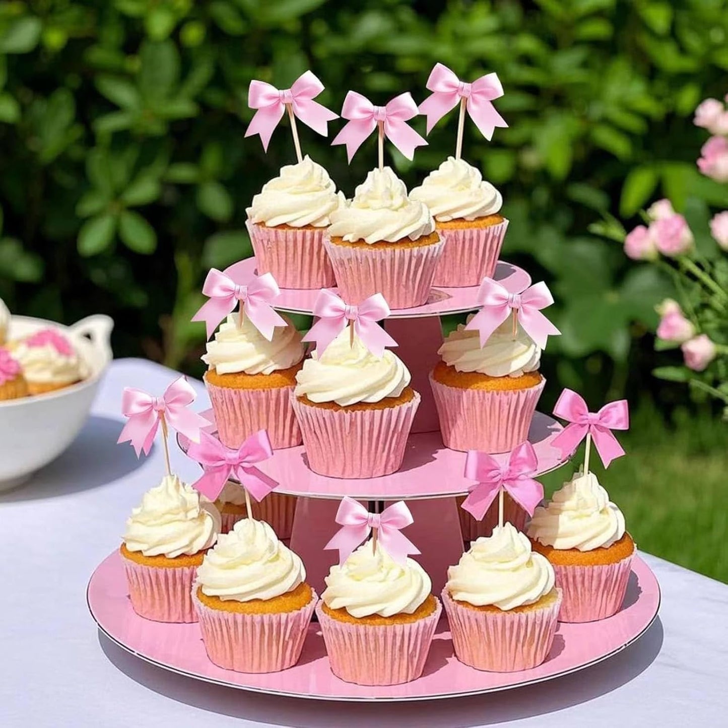 Pink Bow Cupcake Toppers,12 PCS Pink Birthday Decoration,Bow Themed Party Decorations Coquette Birthday Cake Decoration for Bachelorette Bridal Engagement Wedding Baby Shower Party Decor