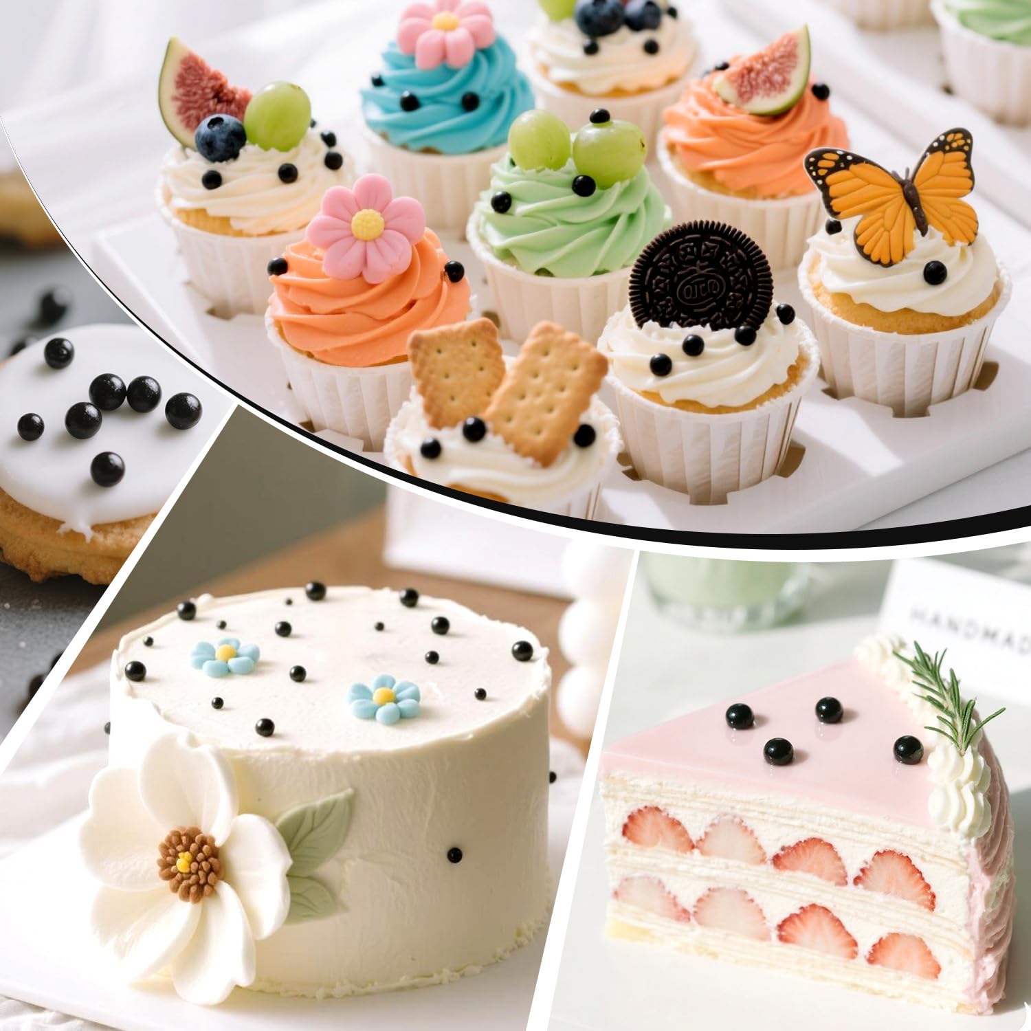 Black Pearl Sugar Sprinkles, Edible Black Sprinkles for Cake Decorating, 150g/5.29oz, Baking Cake Decorations, Ice Cream Toppers, Cupcakes, Cookies, Birthday, Wedding Party Chirstmas Supplies - cafe - crumble.com