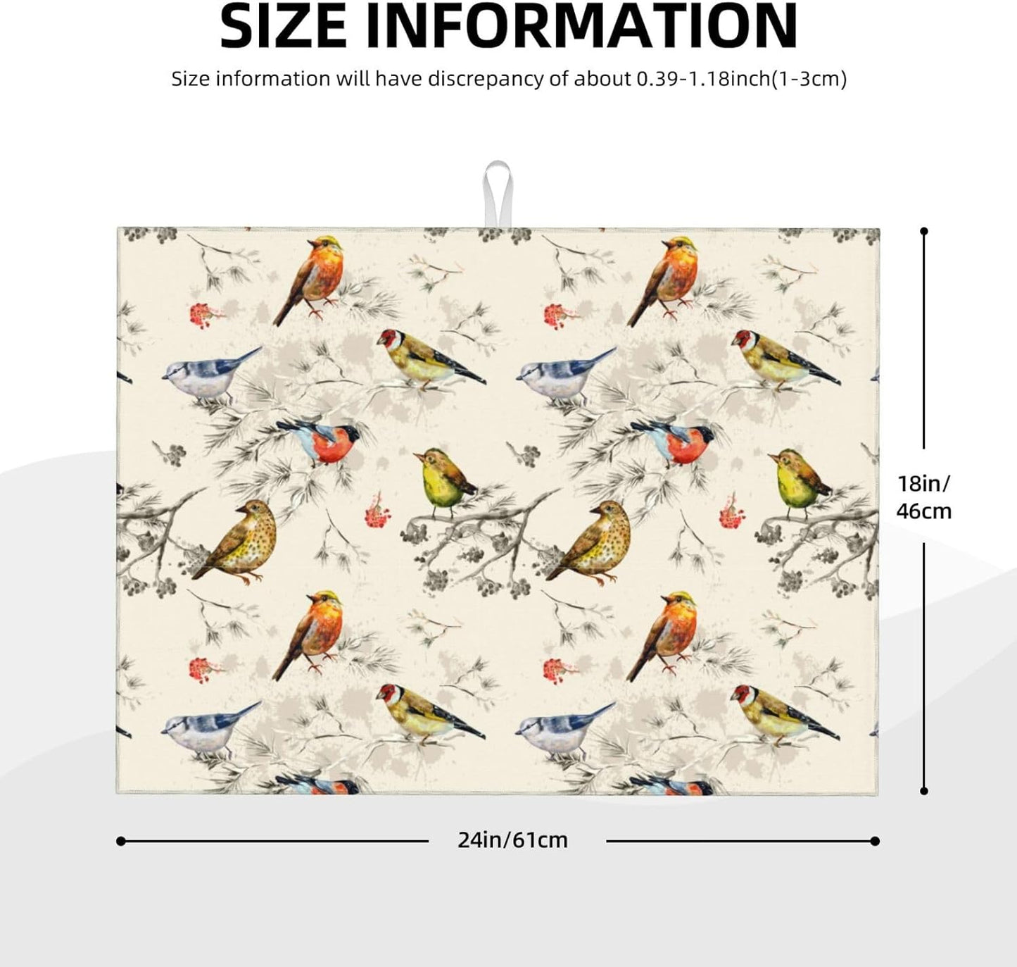 Spring Birds Dish Drying Mat Chinoiserie Watercolor Floral Branch Colorful Bird Microfiber Absorbent Drying Mats Reversible Kitchen Countertop Protector Dishes Drainer Rack Pad 18x24 Inch - cafe - crumble.com