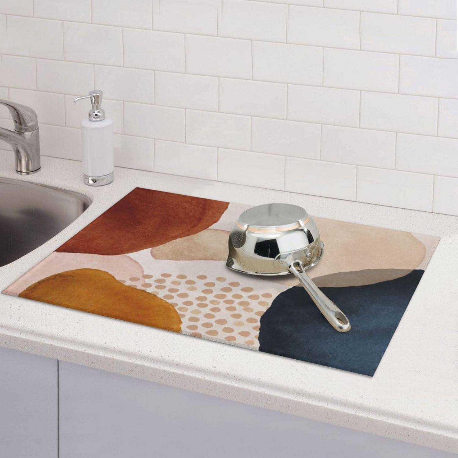 Boho Abstract Art Dish Drying Mats 18x24 Inch,Modern Geometric Girly Pink Dish Pad Drying Rack Mat for Kitchen Counter Ultra Absorbent Microfiber Dishware Coffee Maker Bar Countertop Decor - cafe - crumble.com