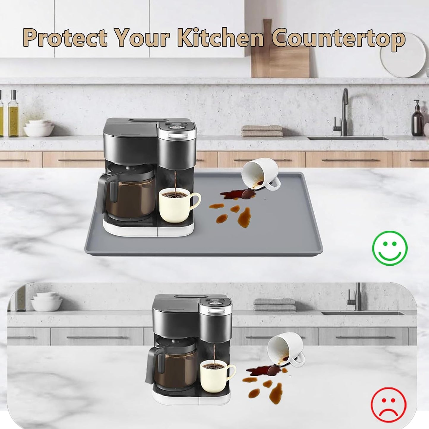 Coffee Bar Mat, Coffee Maker Mat, 24"x16" Silicone Coffee Mat, Spill - Proof, Heat - Resistant, Non - Slip, Fits Under Coffee Maker & Dish Rack (Gray, 24"x16") - cafe - crumble.com