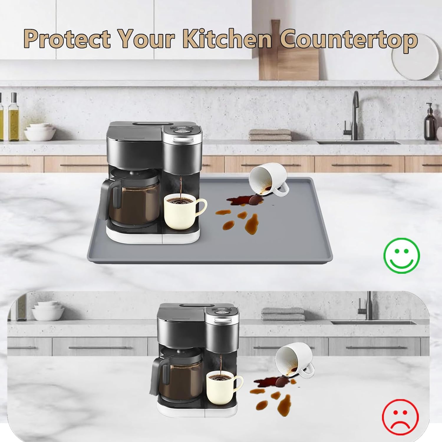 Coffee Bar Mat, Coffee Maker Mat, 24"x16" Silicone Coffee Mat, Spill - Proof, Heat - Resistant, Non - Slip, Fits Under Coffee Maker & Dish Rack (Gray, 24"x16") - cafe - crumble.com