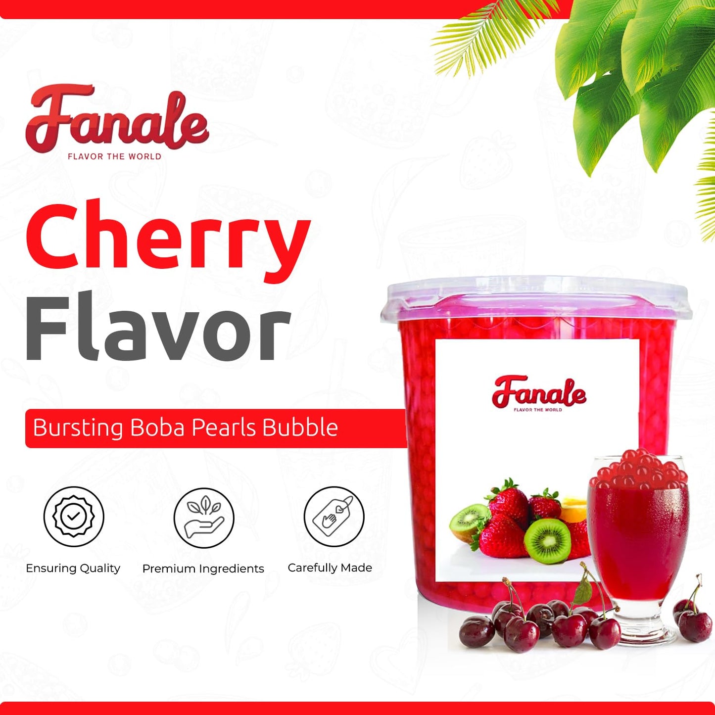 Fanale Cherry Popping Boba Pearls, Vegan, Non GMO, Gluten Free, Fat Free, Perfect for Bubble Tea, Smoothies, Ice Cream, Desserts, and Beverages.