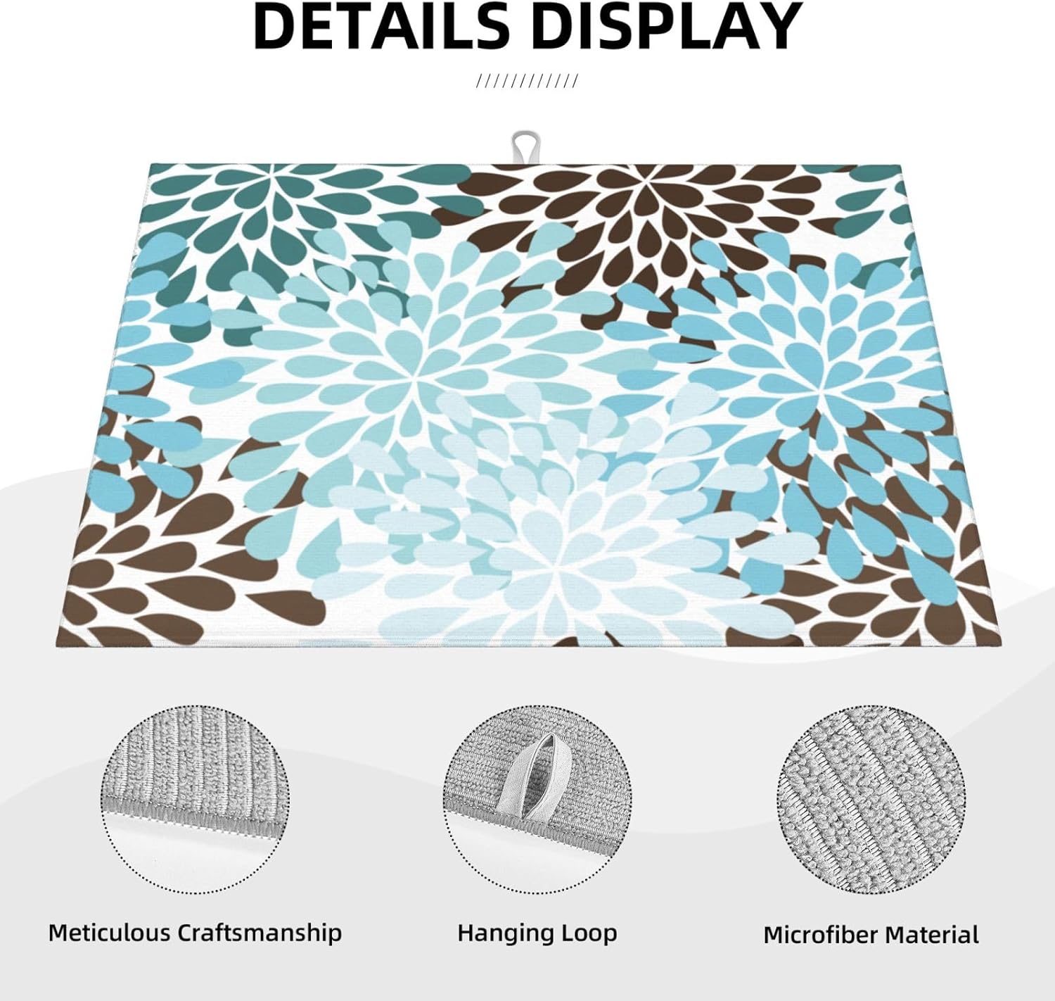 Blue Gray Dahlia Flowers Dish Drying Mat 18x24 inch for Kitchen Spring Floral Dishes Pad Dish Drainer Rack Mats Absorbent Fast Dry Kitchen Accessories - cafe - crumble.com