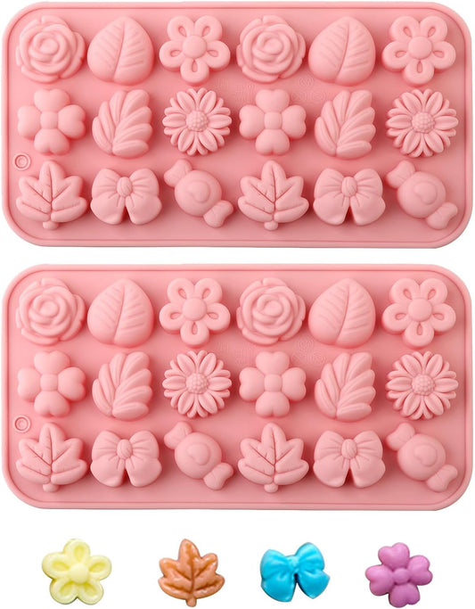 2Pcs Silicone Flower Molds for Cakes, Cupcakes, Chocolate, Candy, Sugar Craft, and Resin Crafts - Pink Flower Mold Set(Pink) - cafe - crumble.com