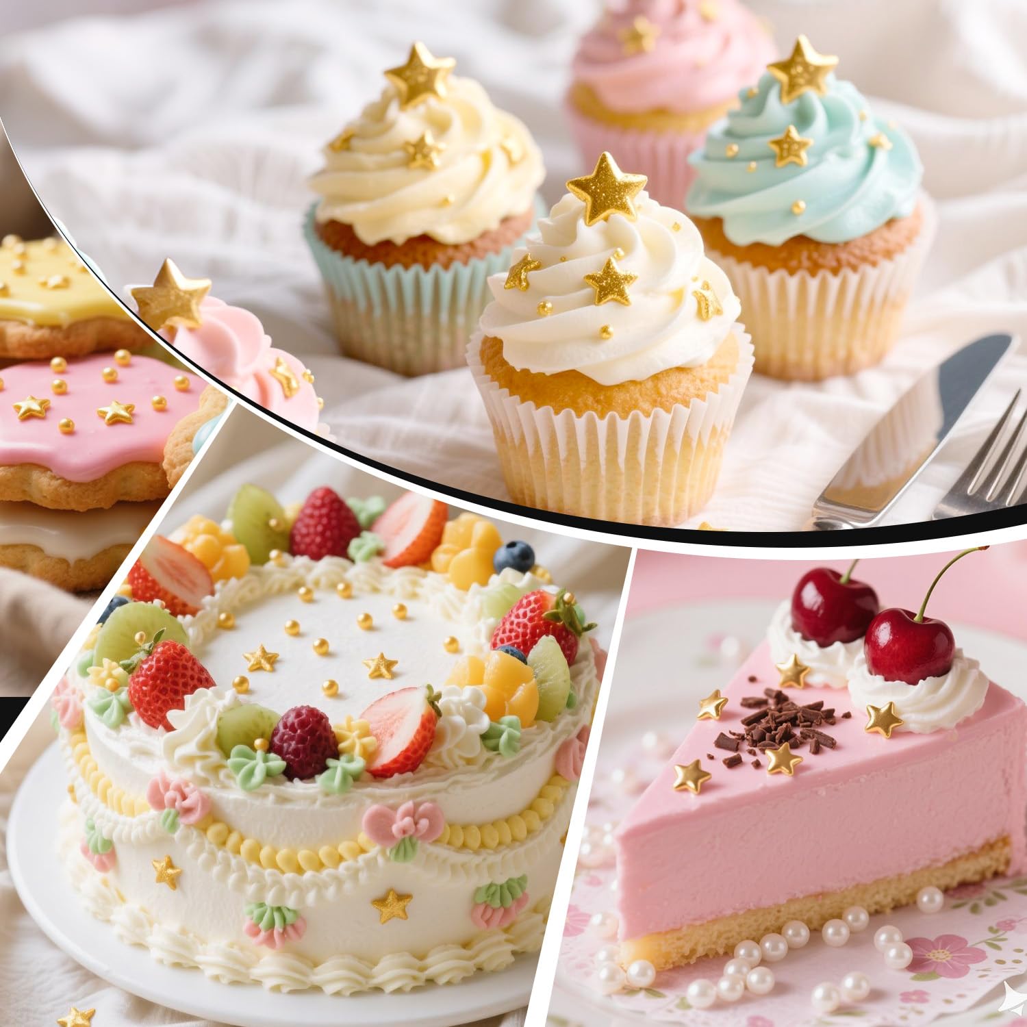 Gold Star Sprinkles for Cake Decorating, Edible Star Sugar Candy, Mix Size, Baking For Cupcakes, Decorating, Cookies, Donuts, Wedding Party, Holiday, 150g/5.29oz - cafe - crumble.com