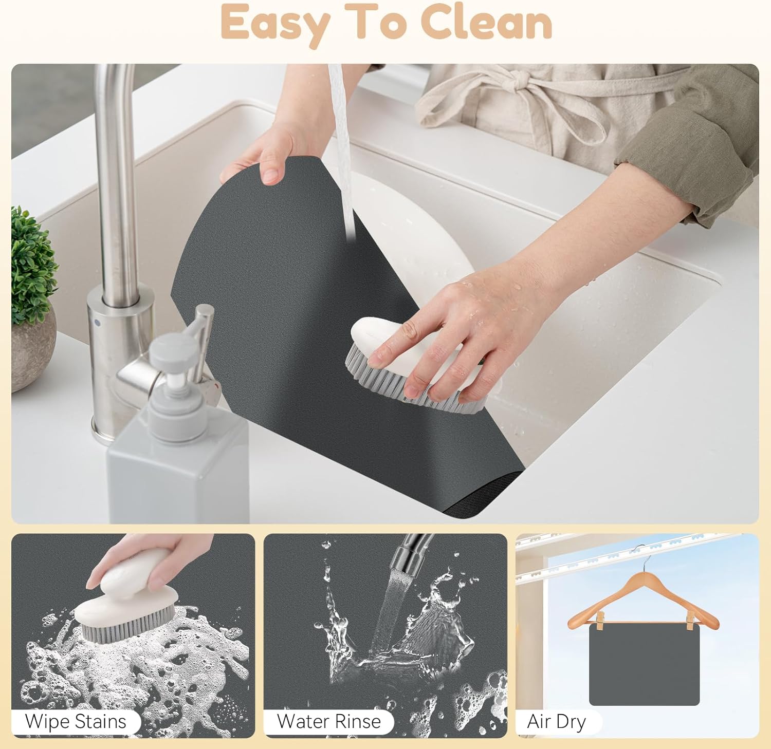 Coffee Mat Hide Stain Rubber, Coffee Bar Accessories Fit Under Espresso Machine CoffeeMaker Coffeepot, Backed Absorbent Dish Drying Mat for Kitchen Counter(Dark Gray, 30.5cm×40.60cm) - cafe - crumble.com
