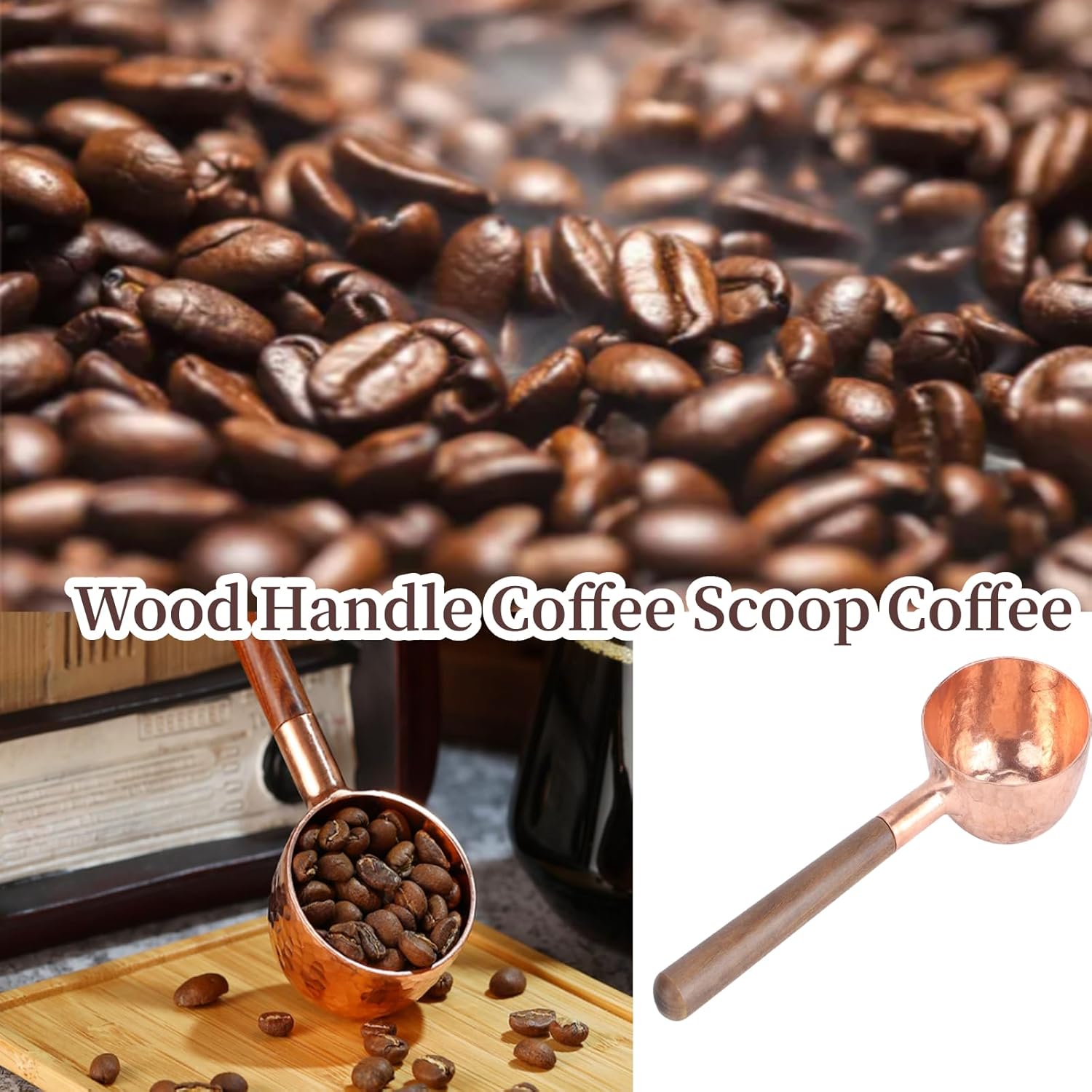 Measuring Spoons, Wood Handle Coffee Scoop Black Walnut and Red Copper Tablespoon Scoop for Coffee Tea, Cooking Mixing Stirrer Kitchen Tools Utensils - cafe - crumble.com