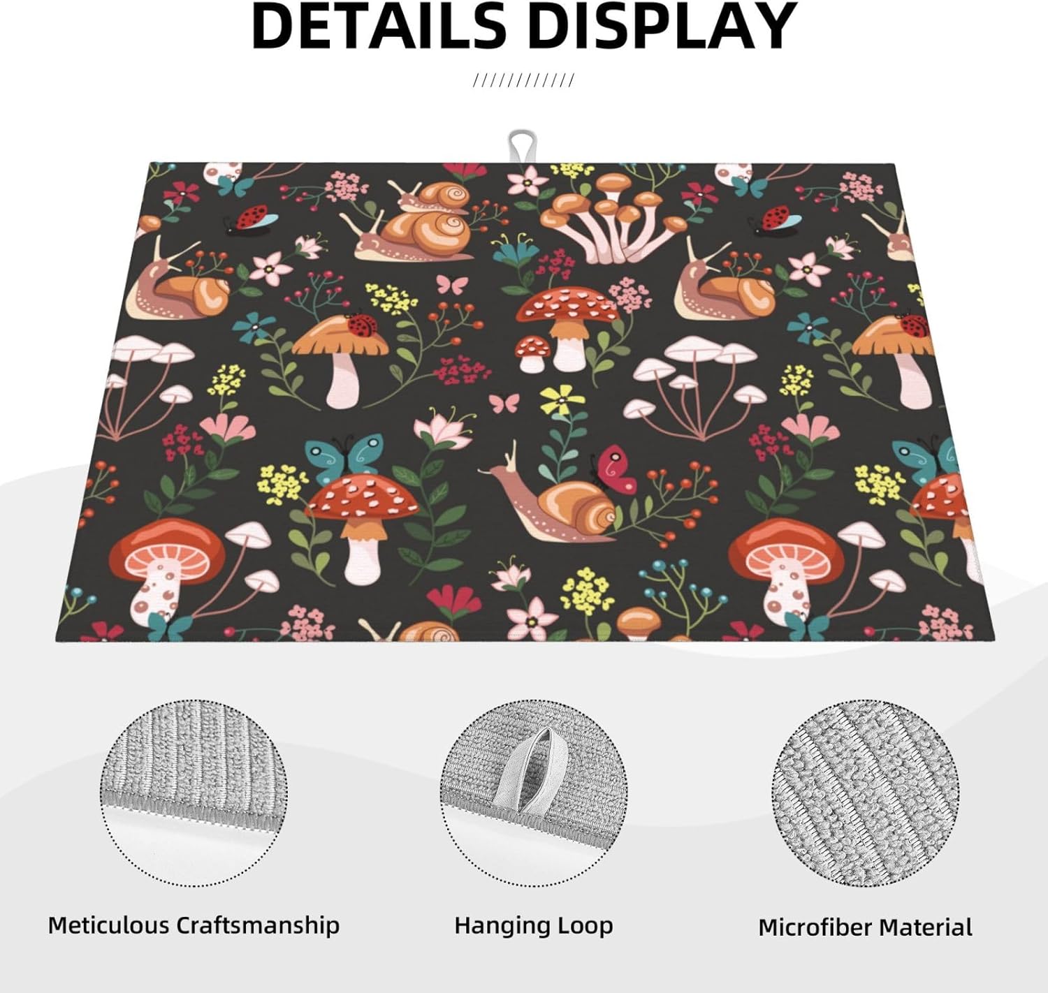 Mushroom Snails Dish Drying Mat for Kitchen Counter 18x24 Inch, Spring Floral Kitchen Drying Mat,Cute Mushrooms Decor Dishes Pad Dish Drainer Rack Mats Absorbent Fast Dry Kitchen Accessories - cafe - crumble.com