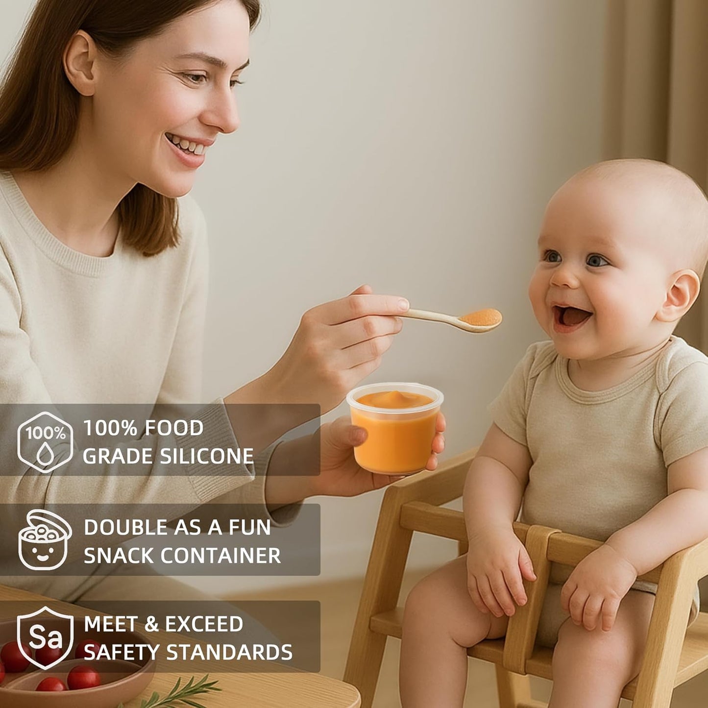 Silicone Baby Food Containers with Date-Tracking Lids, 6-Pack Reusable Snack Containers Food Storage Jars for Infants, Microwave, Dishwasher & Freezer Safe, 3 Sizes