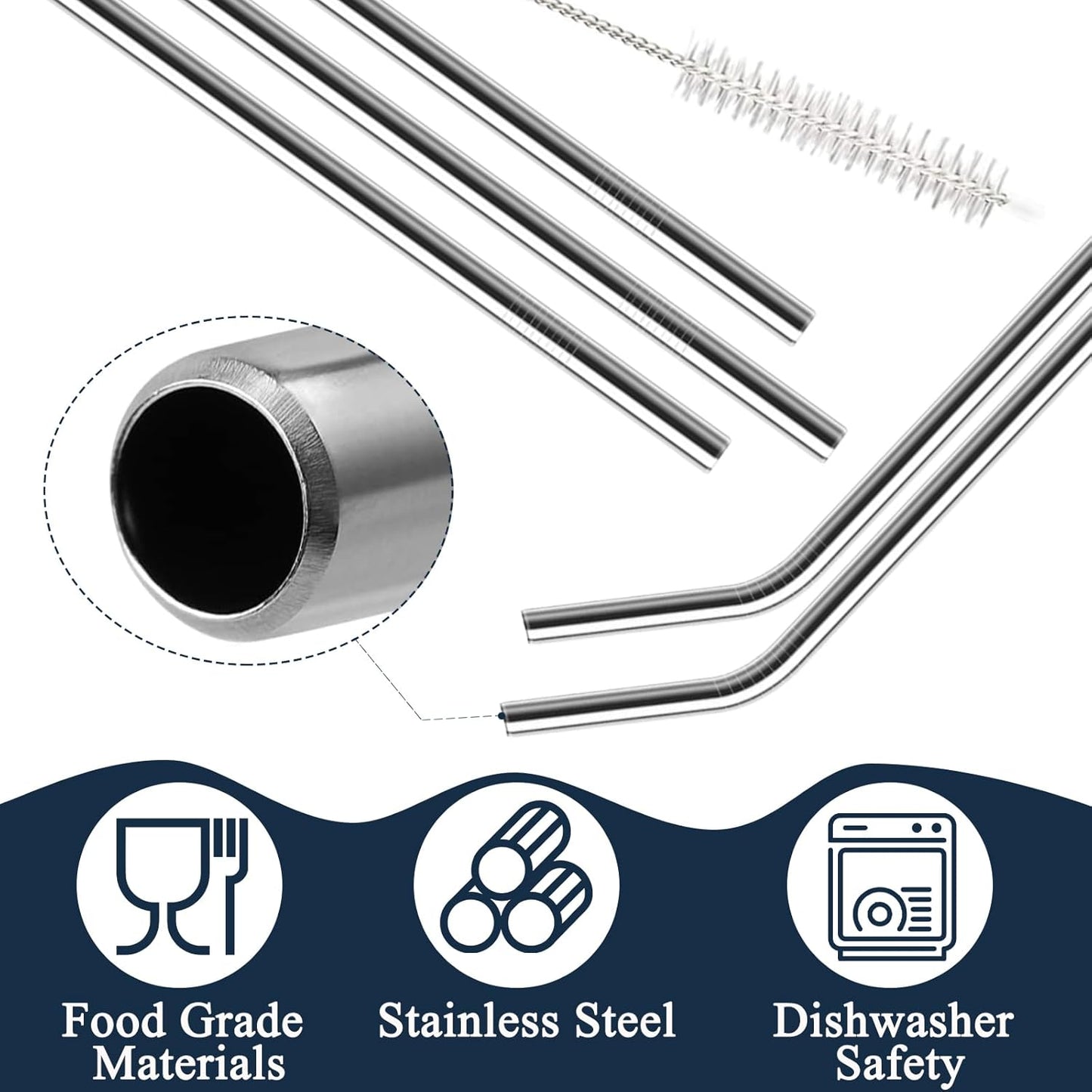 6 Pack Stainless Steel Straw Replacement 40 oz and 30ozfor Stanley Tumbler，6 Straight Reusable Straws with 2 Cleaning Brush Compatible with Stanley 40oz Stanley Cup Tumbler - cafe - crumble.com