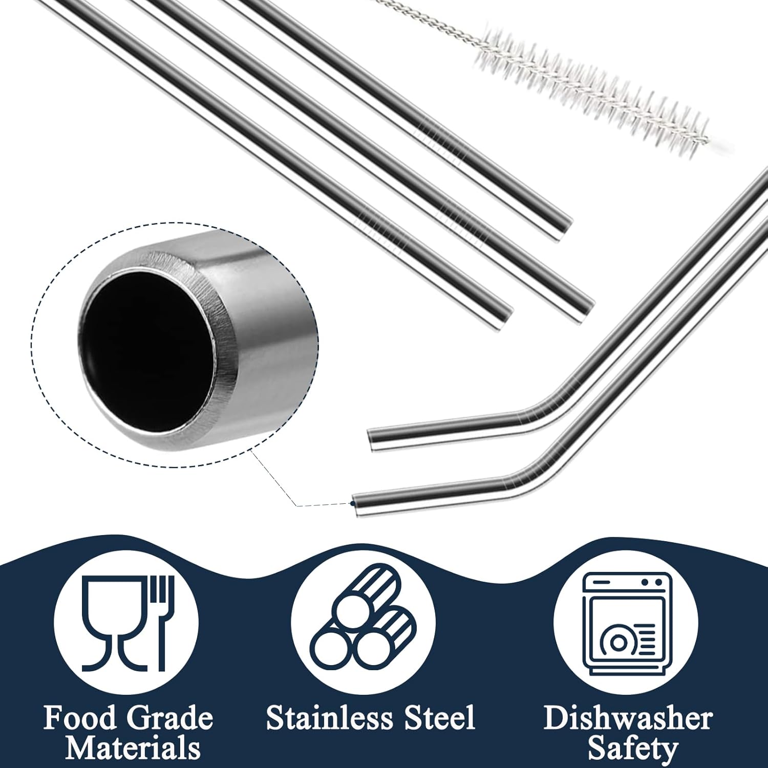 6 Pack Stainless Steel Straw Replacement 40 oz and 30ozfor Stanley Tumbler，6 Straight Reusable Straws with 2 Cleaning Brush Compatible with Stanley 40oz Stanley Cup Tumbler - cafe - crumble.com