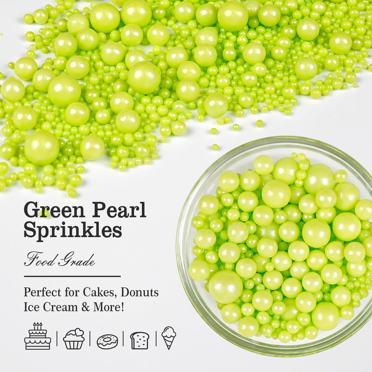 Christmas Green Pearl Sprinkles, Edible Candy Sugar Pearls, 150g/5.29oz, Mix Size, Cake Decorations & Cupcake Toppers, Wedding Party, Easter, Valentine's Day, Christmas Supplies - cafe - crumble.com