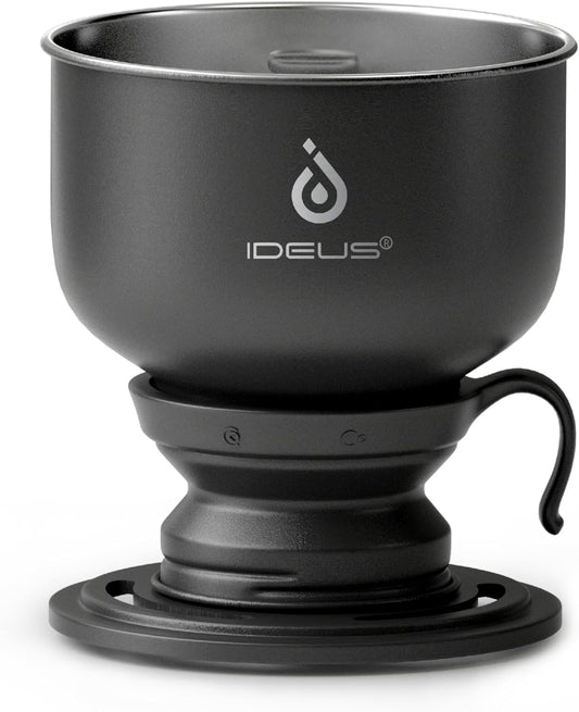 IDEUS Brew Pour Over Dripper, Portable Stainless Steel Reusable Filter Manual Camp Coffee Maker BPA - Free for Home, Office & Camping (Camp Dripper - Black) - cafe - crumble.com