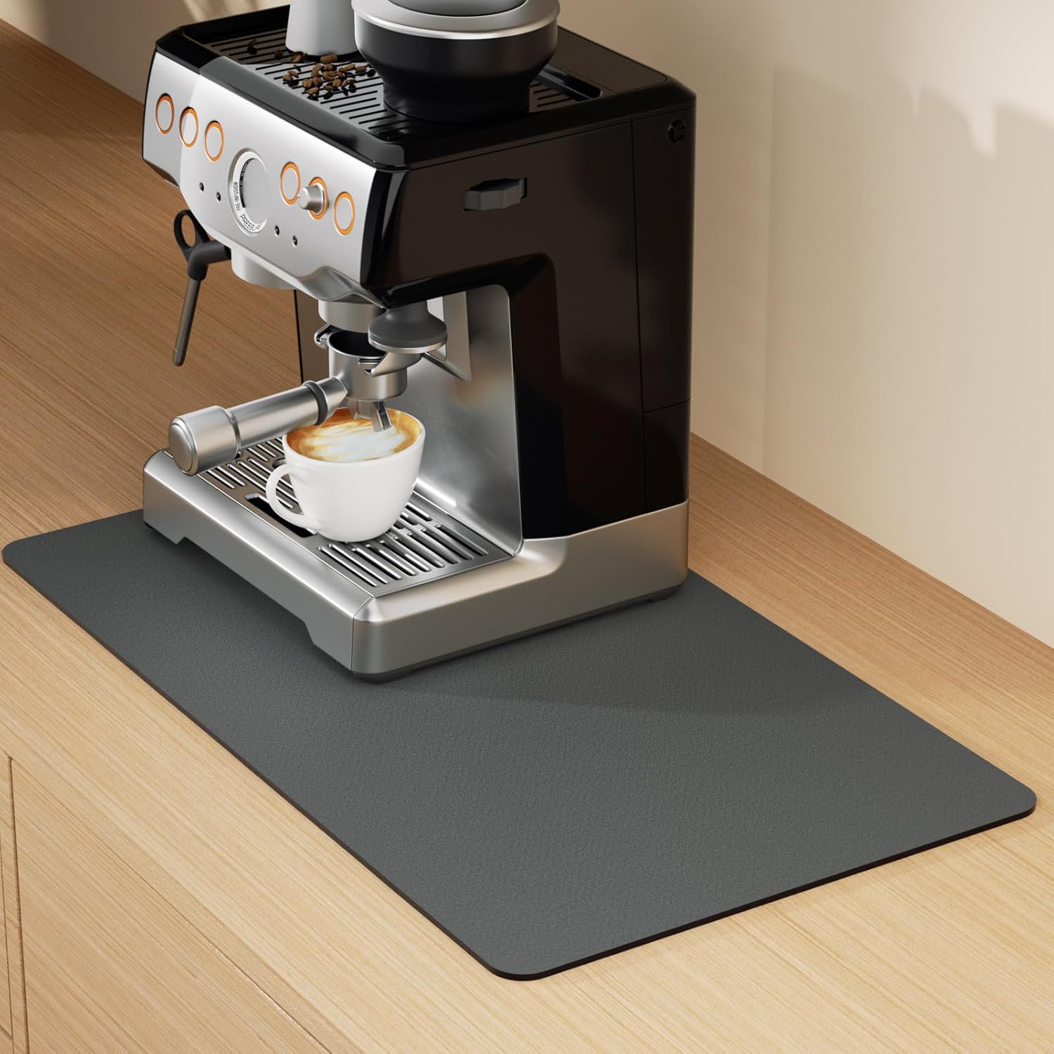Coffee Mat Hide Stain Rubber (Dark Gray, 40cm×60cm), Coffee Bar Accessories Fit Under Espresso Machine CoffeeMaker Coffeepot, Backed Absorbent Dish Drying Mat for Kitchen Counter - cafe - crumble.com