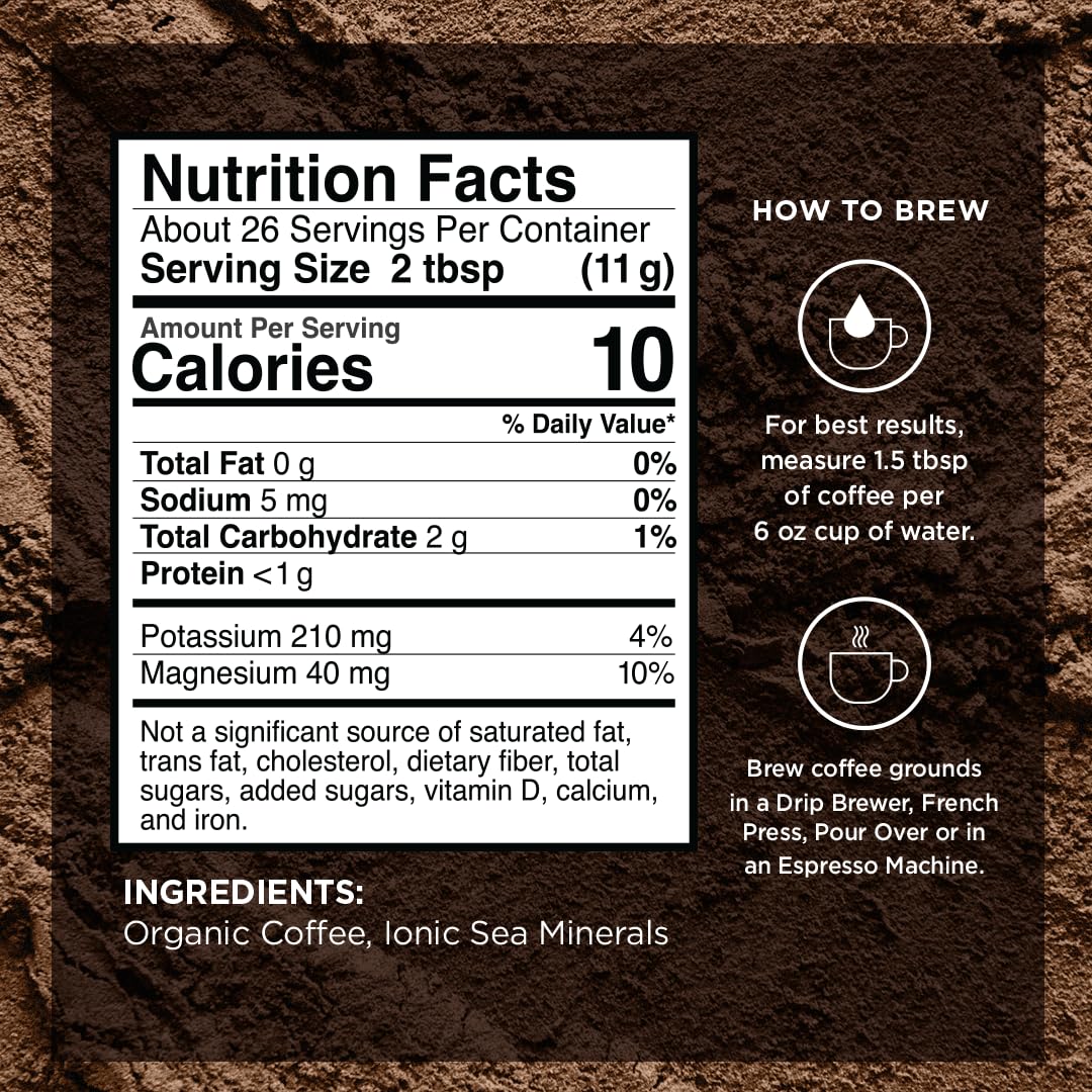VitaCup Mineral Coffee with Trace Minerals, Hydrate, Replenish & Restore w/All Natural Sea Minerals, Electrolytes, Organic Coffee, Single Origin, Medium Dark Roast, Ground Coffee 10oz