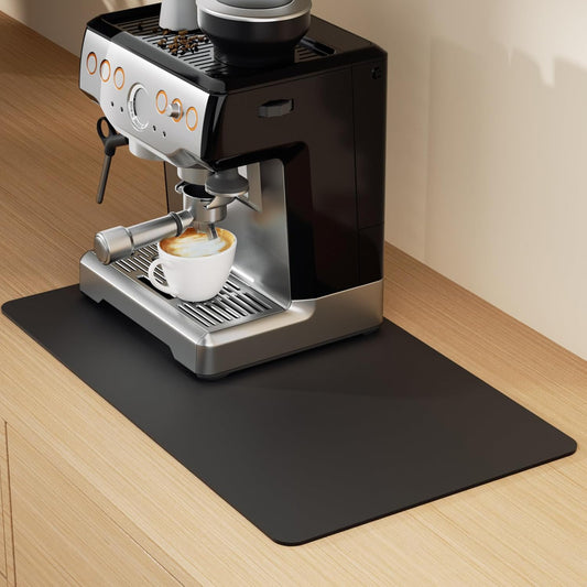 Coffee Mat Hide Stain Rubber (Black, 30cm×40cm), Coffee Bar Accessories Fit Under Espresso Machine CoffeeMaker Coffeepot, Backed Absorbent Dish Drying Mat for Kitchen Counter (Black, 12"x16") - cafe - crumble.com