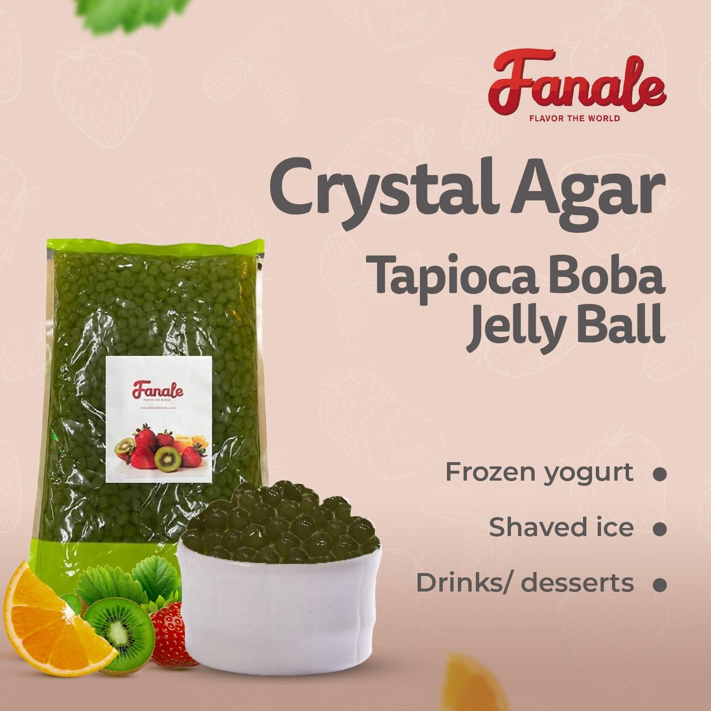 Fanale Matcha Agar Agar Boba, Matcha Jelly Ball, Ready to Serve, Soft Chew Texture, Instant Boba Pearls for Bubble Tea, Frozen Yogurt, Shaved Ice & Dessert’s Topping (4.4 lbs/bag, 6 bags/case)