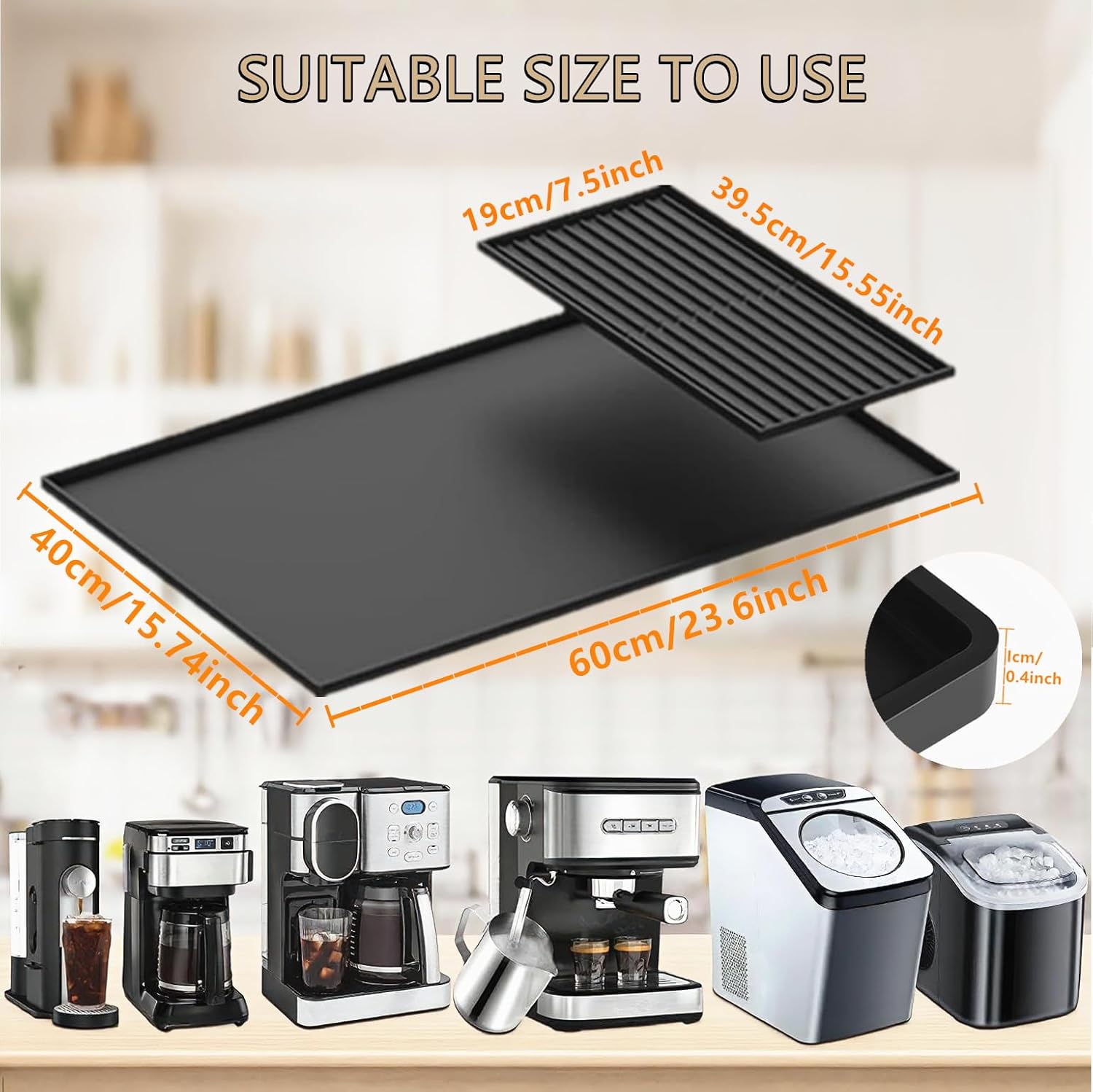 Coffee Bar Mat, Coffee Maker Mat, 24"x16" Silicone Coffee Mat, Spill - Proof, Non - Slip, Heat - Resistant, Fits Under Coffee Maker & Dish Rack (Black, 24"x16") - cafe - crumble.com