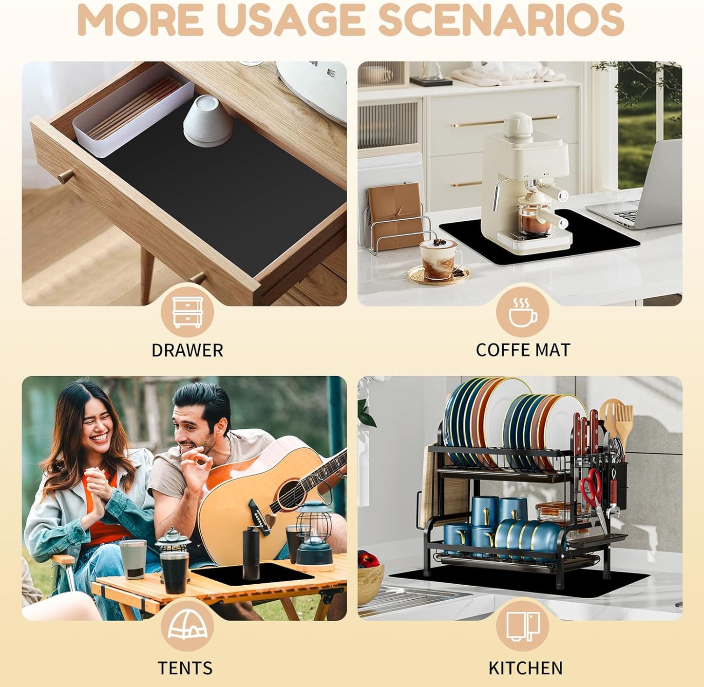 Coffee Mat Hide Stain Rubber (Black, 30cm×40cm), Coffee Bar Accessories Fit Under Espresso Machine CoffeeMaker Coffeepot, Backed Absorbent Dish Drying Mat for Kitchen Counter (Black, 12"x16") - cafe - crumble.com