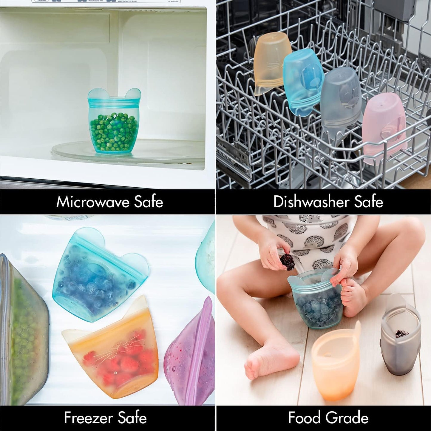 Zip Top Reusable 100% Silicone Baby + Kid Snack Containers- The only containers that stand up, stay open and zip shut! No Lids! Made in the USA - Gray Dog