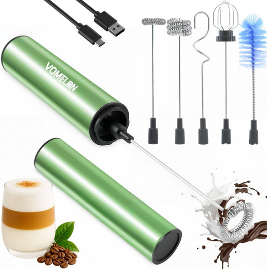 Rechargeable Milk Frother Handheld Electric Frother Wand Milk Foamer Drink Mixer for Coffee, Lattes, Cappuccino, and Egg, Stainless Steel for Travel - Green - cafe - crumble.com