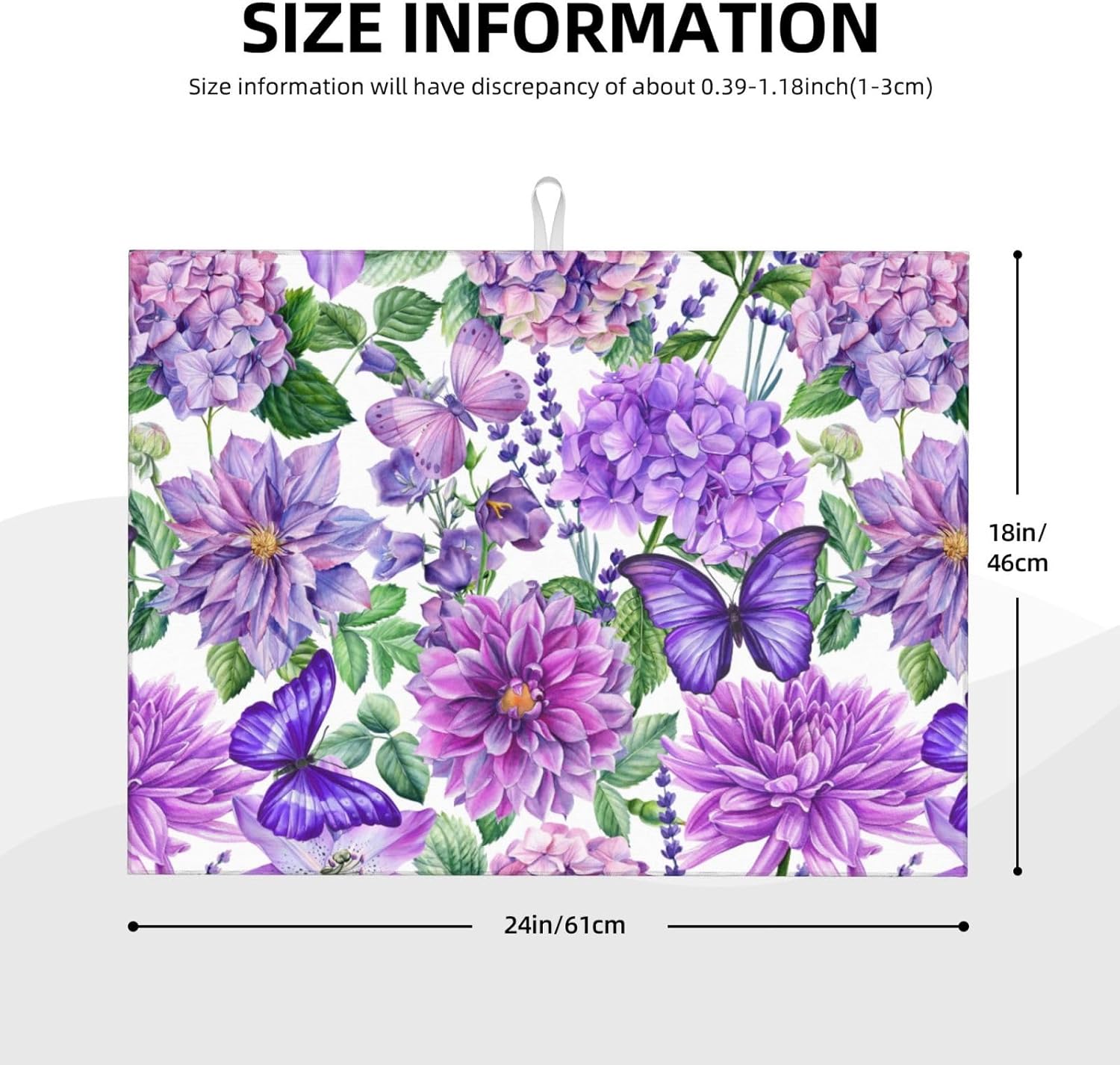 Purple Hydrangea Flowers Dish Drying Mat,Butterfly Floral Drying Rack Pad Countertop Dishes Ultra Absorbent Microfiber Kitchen Counter Mat for Coffee Countertop Decor 18x24 Inch - cafe - crumble.com