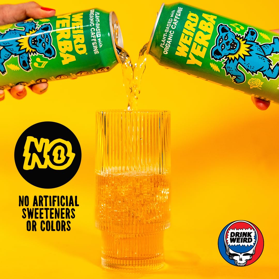 Drink Weird Organic Mystical Mint Yerba Mate – 16oz Cans, 160mg Organic Caffeine, Pack of 12 – Grateful Dead Collab, Clean Energy Drink Alternative