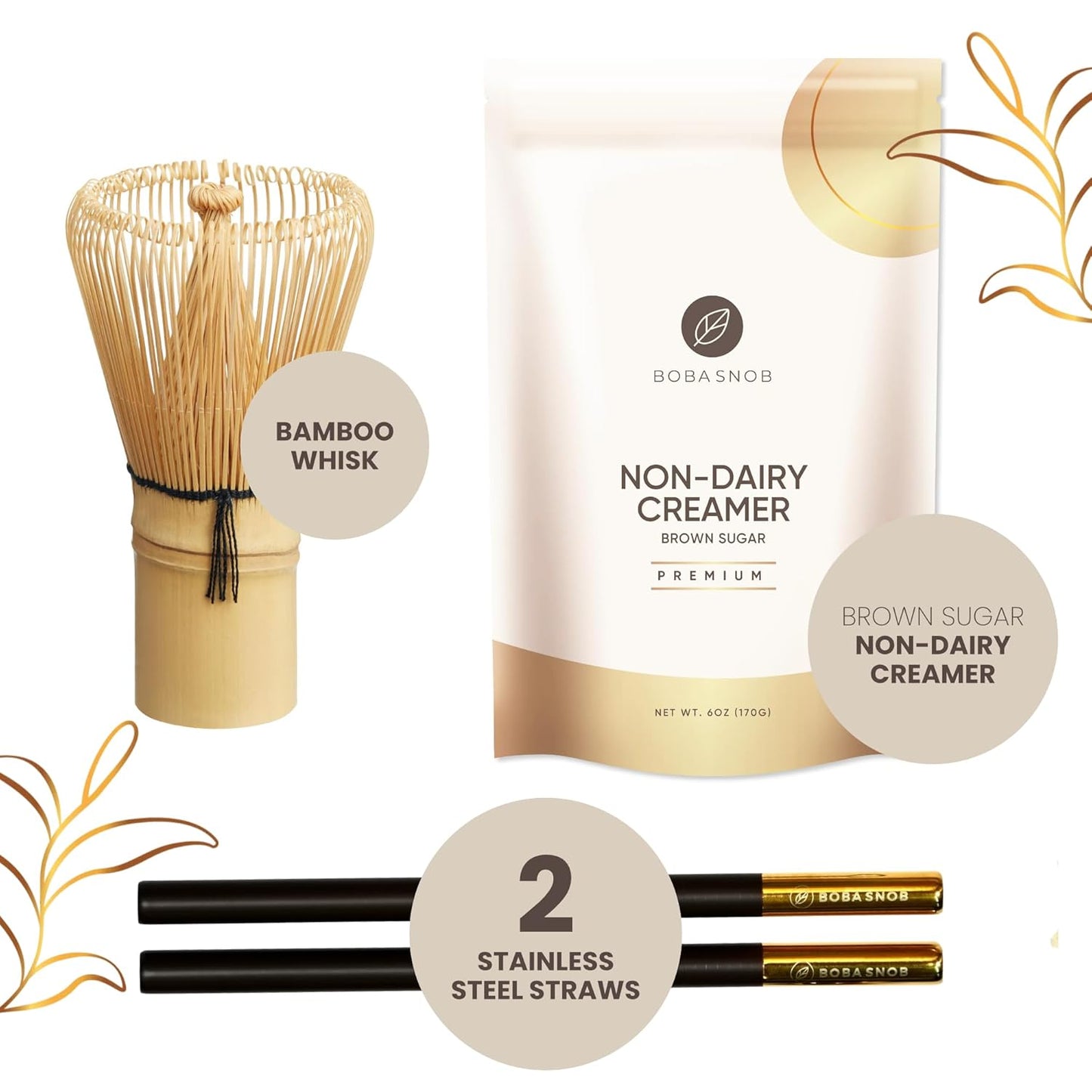 Boba Snob Boba Tea Maker Kit with Organic Ceremonial Tea, Tumbler, Two Stainless Steel Straws, Bamboo Whisk, Teaspoon, and Tapioca Pearls (Small Matcha)