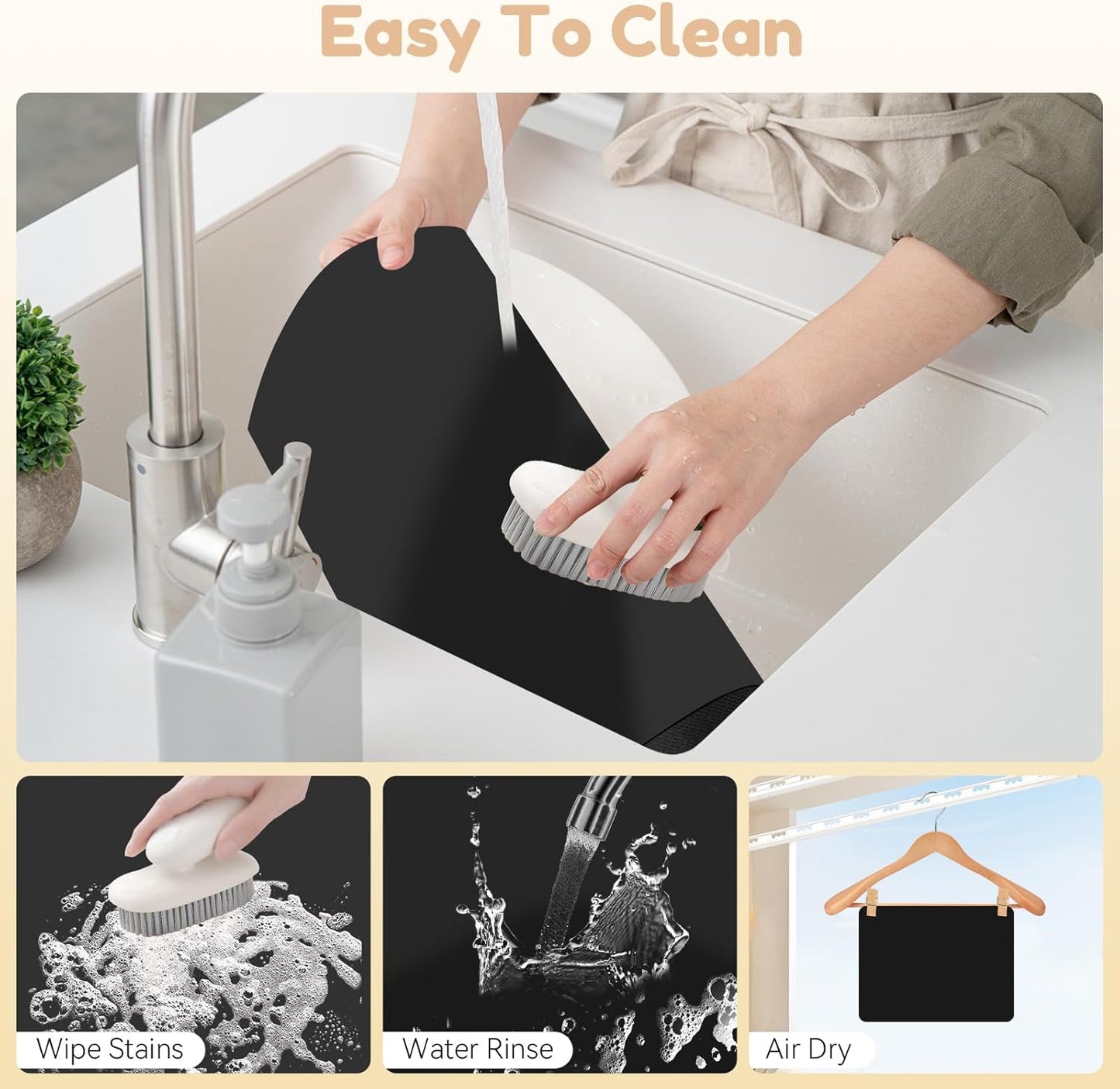 Coffee Mat Hide Stain Rubber (Black, 30cm×40cm), Coffee Bar Accessories Fit Under Espresso Machine CoffeeMaker Coffeepot, Backed Absorbent Dish Drying Mat for Kitchen Counter (Black, 12"x16") - cafe - crumble.com