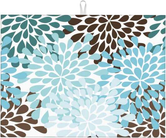 Blue Gray Dahlia Flowers Dish Drying Mat 18x24 inch for Kitchen Spring Floral Dishes Pad Dish Drainer Rack Mats Absorbent Fast Dry Kitchen Accessories - cafe - crumble.com
