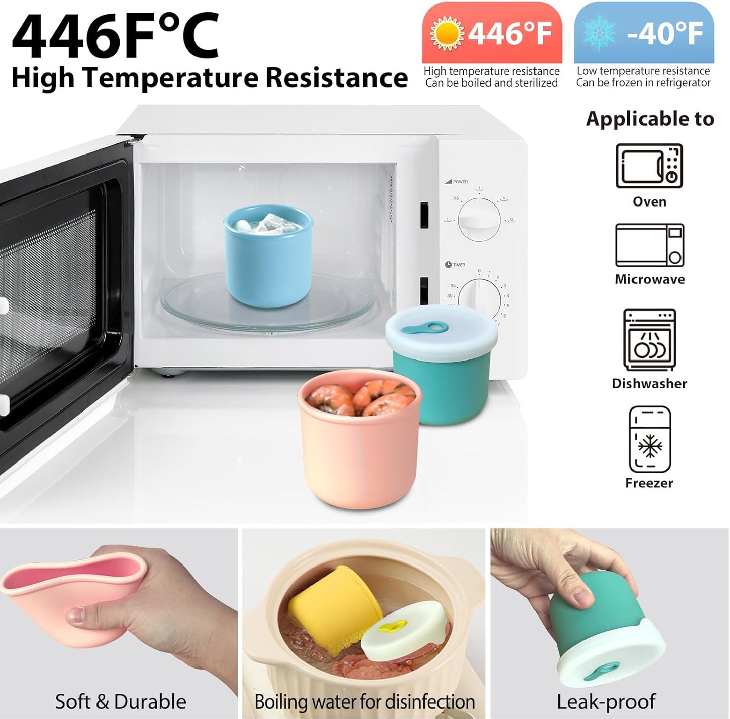 8.5 OZ Silicone Food Storage Containers, Baby Food Storage Jars with Airtight Lids and Snack Cup Lid, Freezer, Microwave and Dishwasher Safe, Reusable Snack Containers for Kids, Infant, Toddler, 4 Pcs