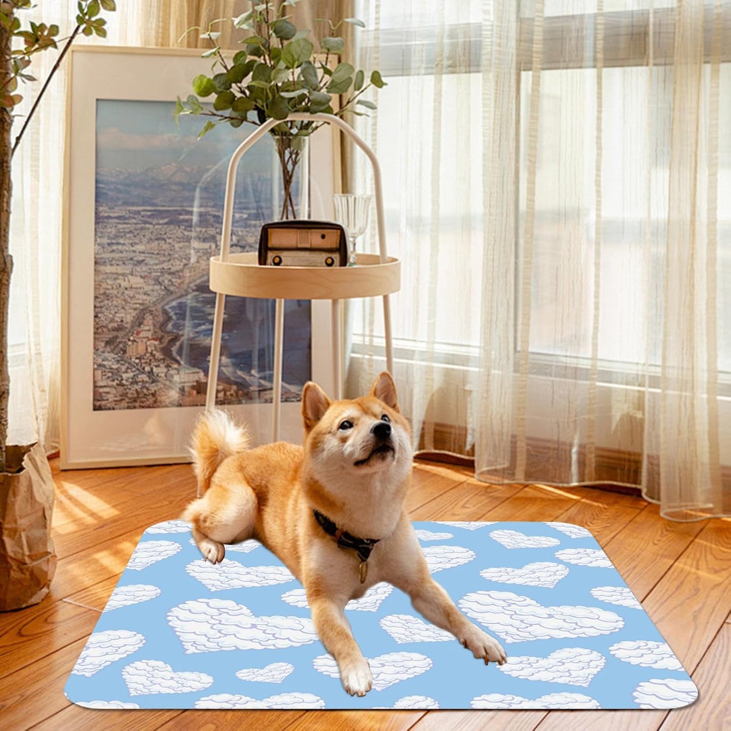 Valentine's Day Heart Blue Dish Drying Mat for Kitchen Counter, 23.6"x19.7" Coffee Bar, Super Absorbent Dish Drying Pad with Non - slip Rubber Backed, Quick Drying Mat for Coffee Machine - cafe - crumble.com